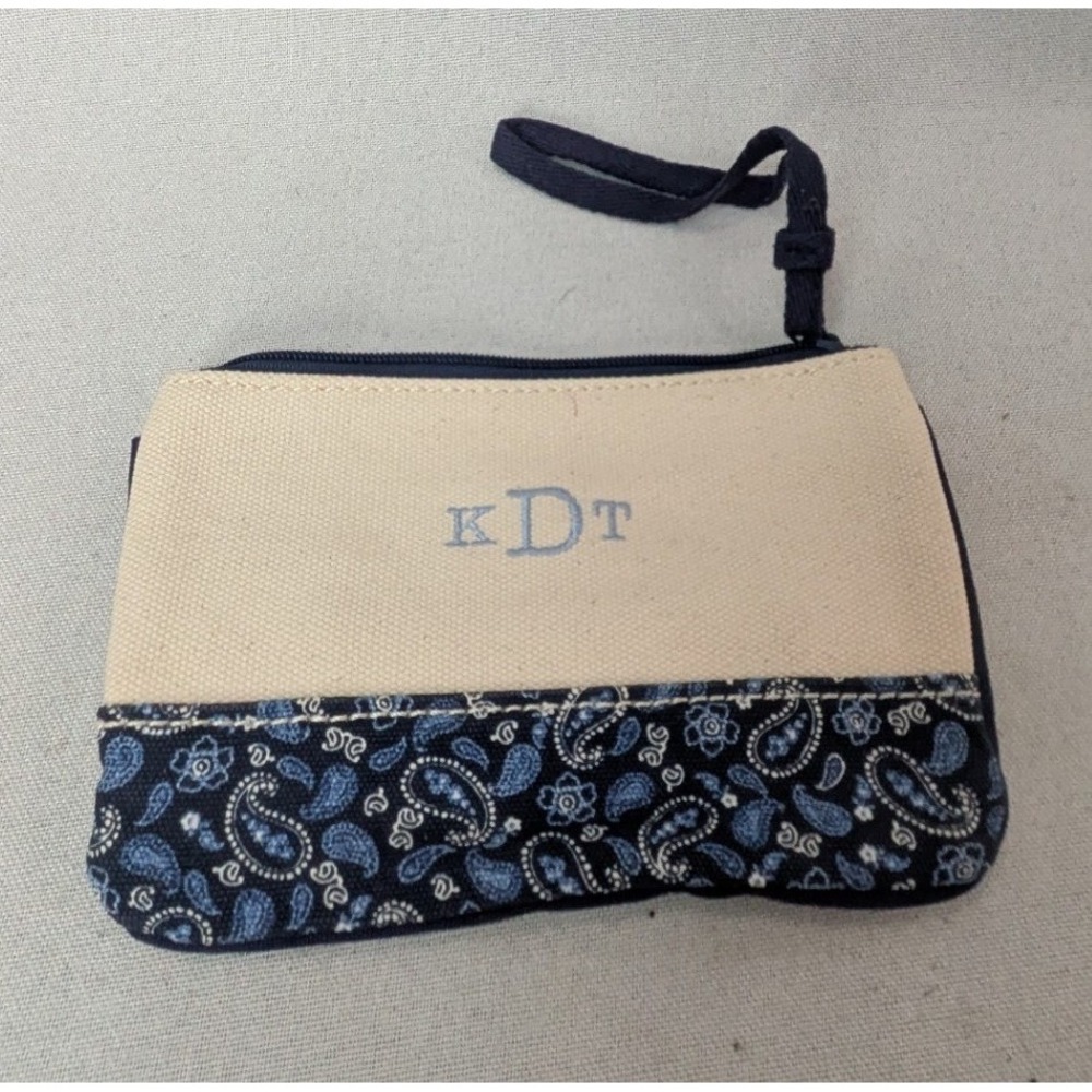 Canvas Wristlet Pouch Women OS Navy Cream Paisley KDT Monogram Exc